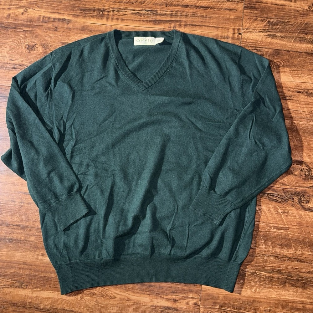 Orvis Green Cashmere Blend V Neck Pullover Sweater Men's XL